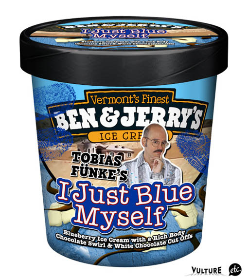 funny ben and jerrys ice cream labels tobias funke arrested development blue myself 10 Funny Ben & Jerrys Pop Culture Ice Cream Flavors