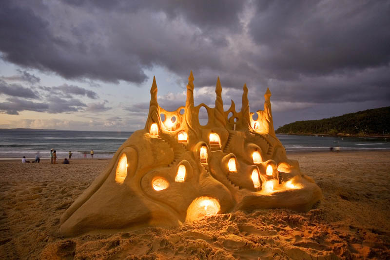 lit lighted illuminated sandcastle Picture of the Day: An Illuminated Sandcastle
