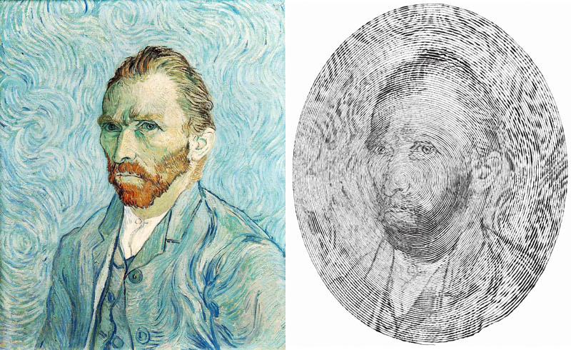 vincent van gogh self portrait made from one single pen strole 1 Incredible Portraits Made From A Single Pen Stroke