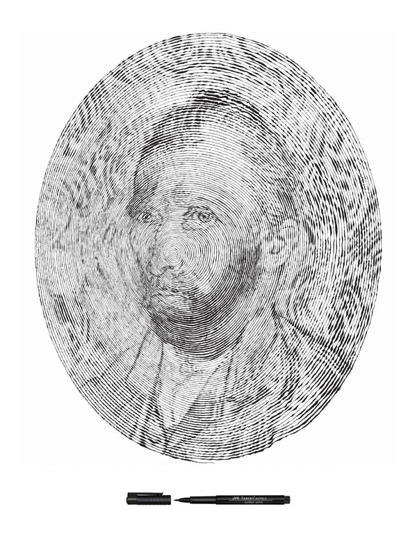 vincent van gogh self portrait made from one single pen strole 2 Incredible Portraits Made From A Single Pen Stroke