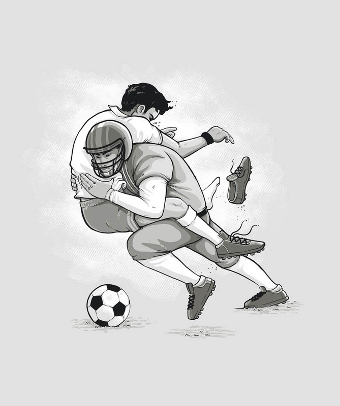 football tackling soccer 25 Fun Illustrations by Nacho Diaz