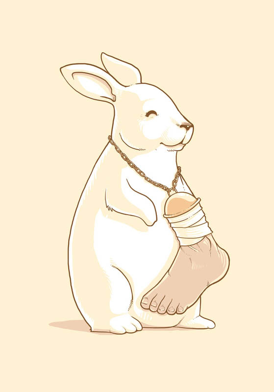 rabbit with lucky human foot 25 Fun Illustrations by Nacho Diaz