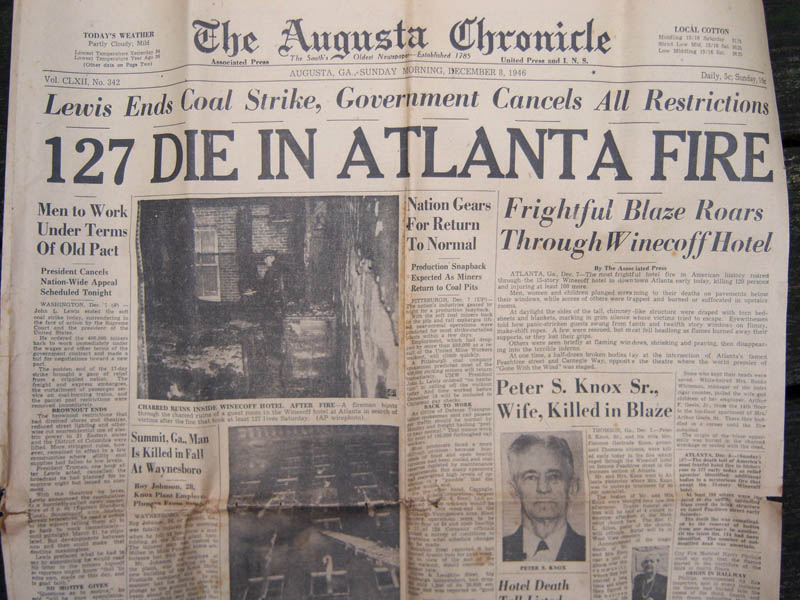 winecoff hotel fire newspaper headline This Day In History   December 7th