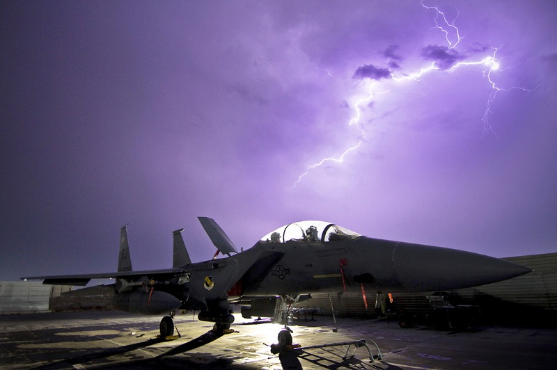 f 15e strike eagle fighter aircraft is illuminated by a lightning storm 25 Incredible Photographs by the U.S. Air Force 