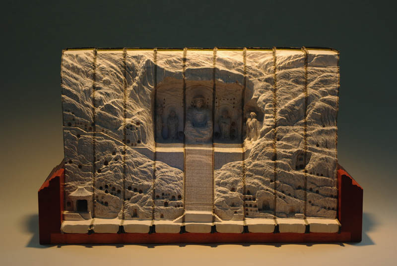 landscapes carved into books guy laramee 13 Malleable Paper Sculptures by Li Hongbo