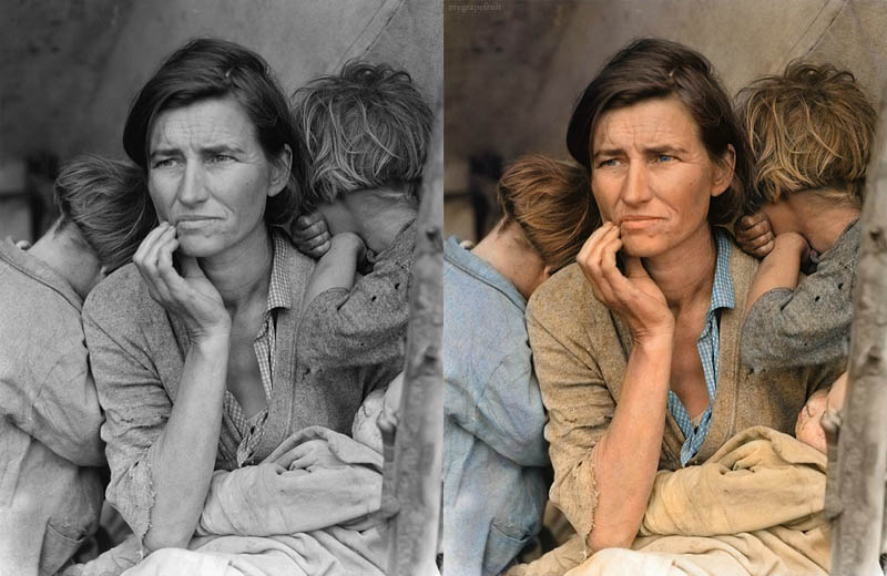 migrant mother dorothea lange colorized 15 Famous Photos in History Colorized 