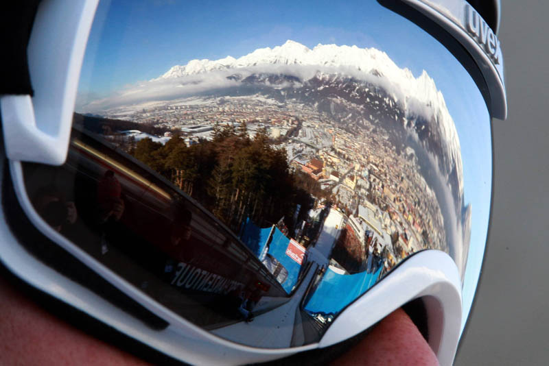ski jump reflected in goggles Picture of the Day: The Art of Ski Jumping