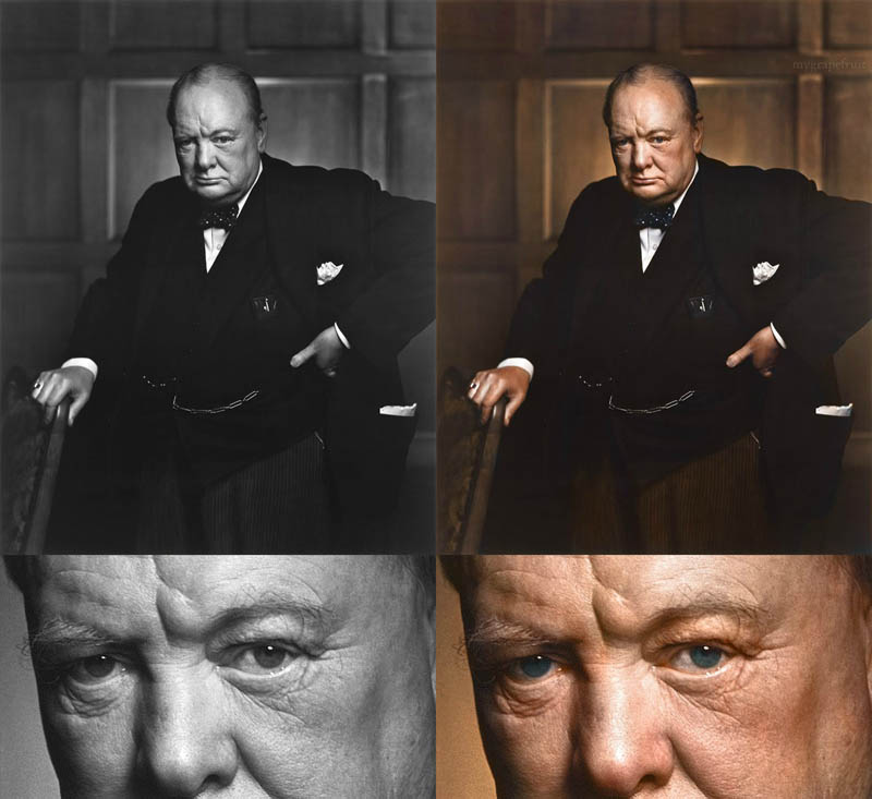 winston churchill portrait colorized Blending Scenes from WWII into Present Day