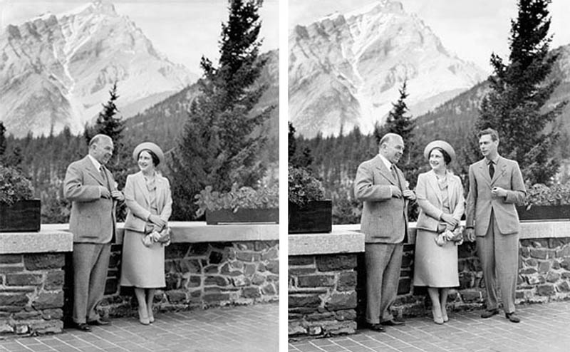 canadian prime minister removes king george vi from photo with queen for political poster 1939 12 Historic Photographs That Were Manipulated