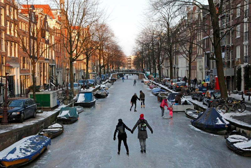 ice skating amsterdam frozen canals netherlands holland 7 The 65 Foot (20m) Snow Corridor in Japan