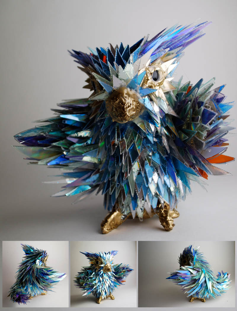 animal sculptures made from shattered cds sean avery 4 10 Amazing Animals Sculptures Made from Shattered CDs