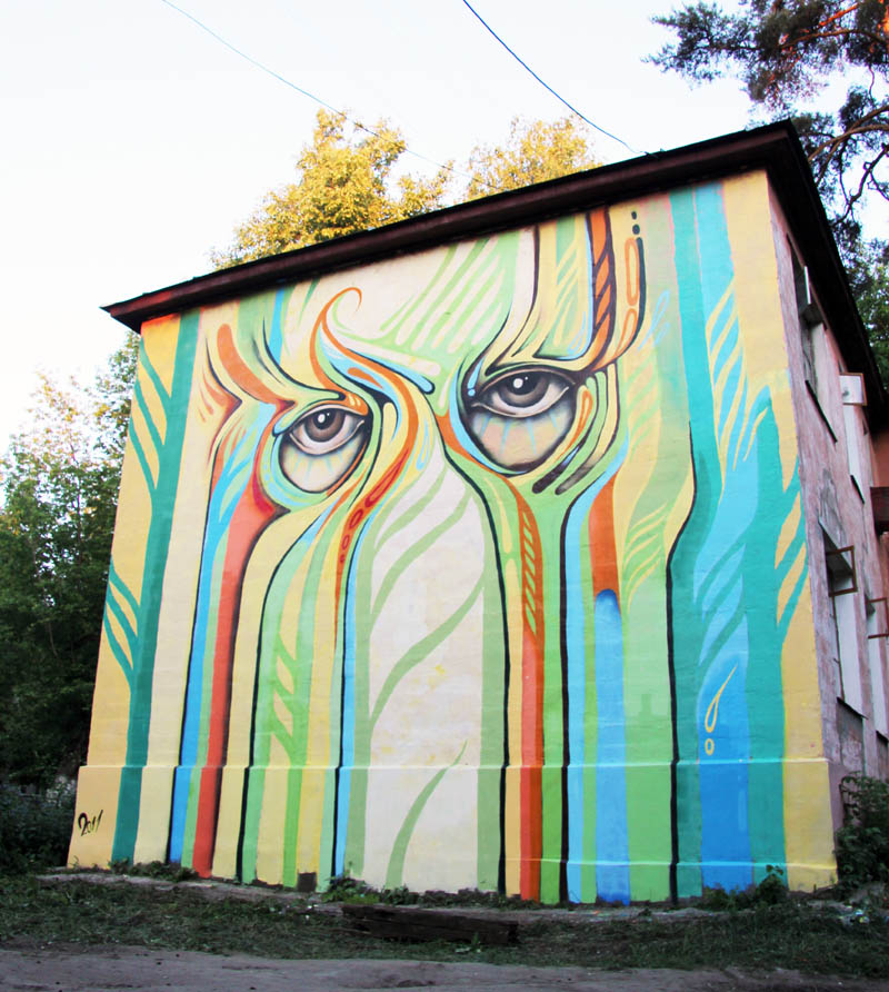 street art nikita nomerz bringing buildings to life 1 Painting Faces to Bring Buildings to Life