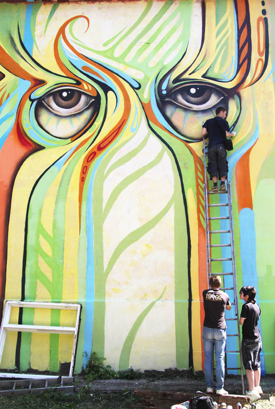 street art nikita nomerz bringing buildings to life 10 Painting Faces to Bring Buildings to Life