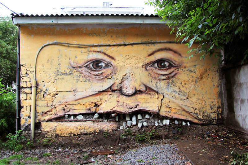 street art nikita nomerz bringing buildings to life 8 Painting Faces to Bring Buildings to Life