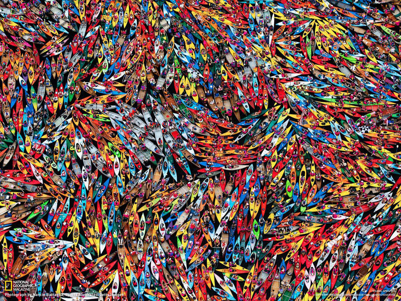 one square mile of hope 1902 kayaks and canoes aerial from above inlet new york guiness world record Picture of the Day: The Largest Raft of Canoes and Kayaks in the World