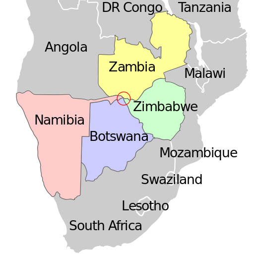 african quadripoint on map botswana namibia zambia zimbabwe Where Three Countries Meet: Famous Tripoints Around the World