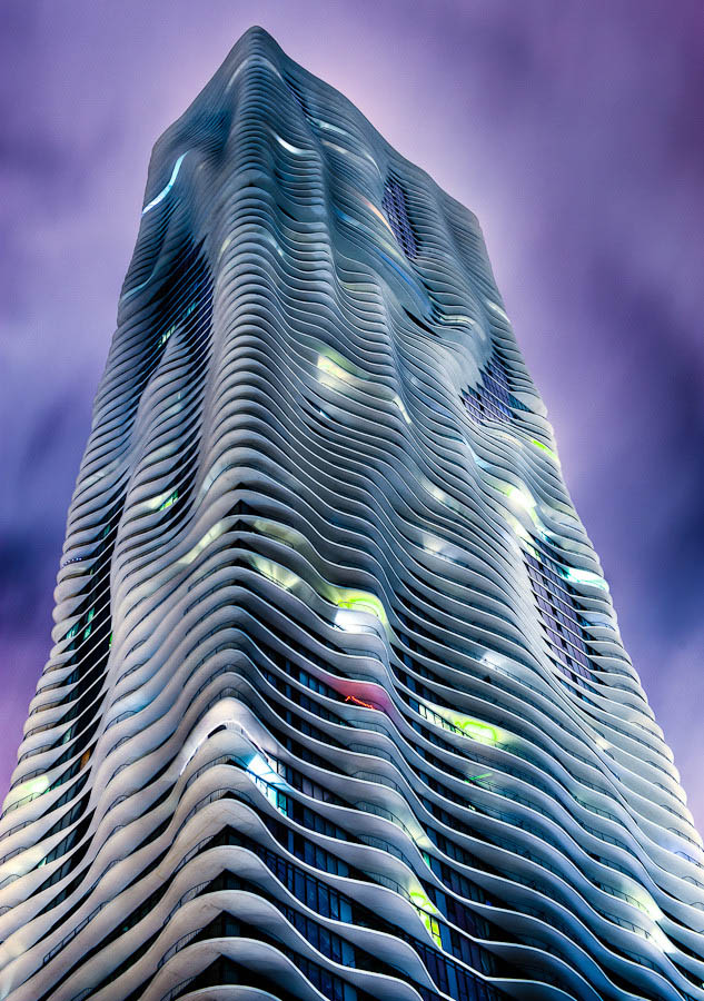 aqua building by night Incredible Architecture Photography by Dave Wilson