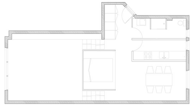 open concept loft bachelor apartment with hanging bedroom ecdm valentin Unique Loft Space with Hanging Bedroom