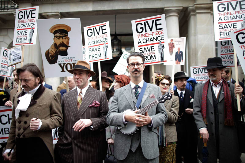 protesting in style three piece suits savile row abercrombie and fitch mr b Picture of the Day: Protesting in Style