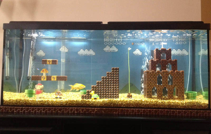 super mario fish tank aquarium Cool Custom Fish Tank Headboard for your Bed