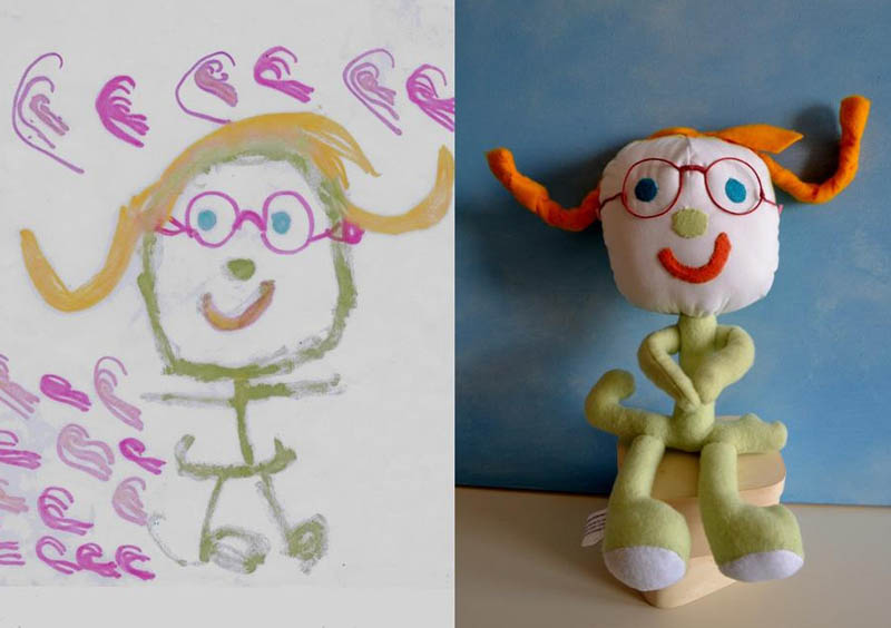 turning kids childrens drawings into plush toys dolls 4 Creative Mom Turns Kids Drawings into Plush Toys