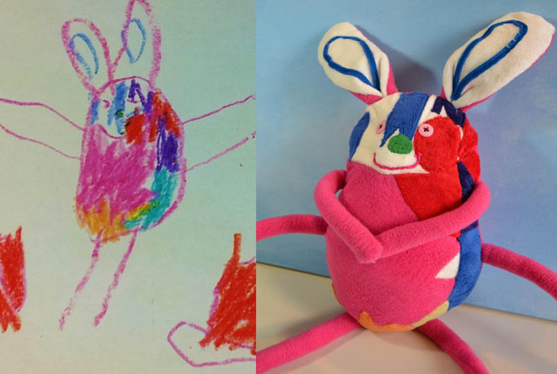 turning kids childrens drawings into plush toys dolls 5 Creative Mom Turns Kids Drawings into Plush Toys
