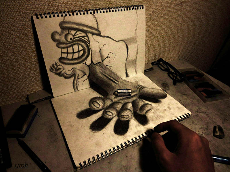 3d art with pencil looks like hand is reaching out to offer you something with actual object placed in hand