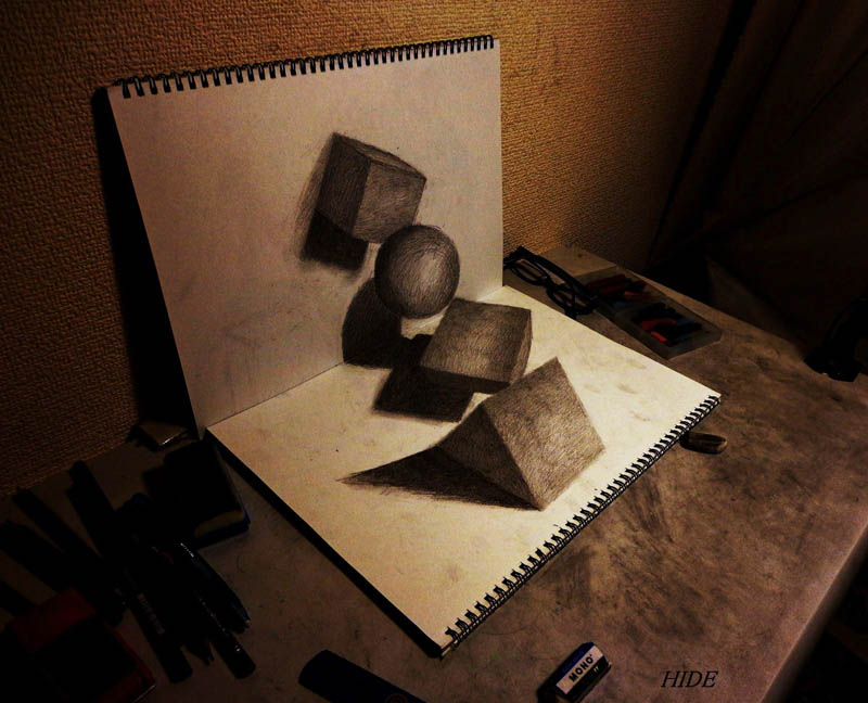 drawing various shapes to look 3d on paper