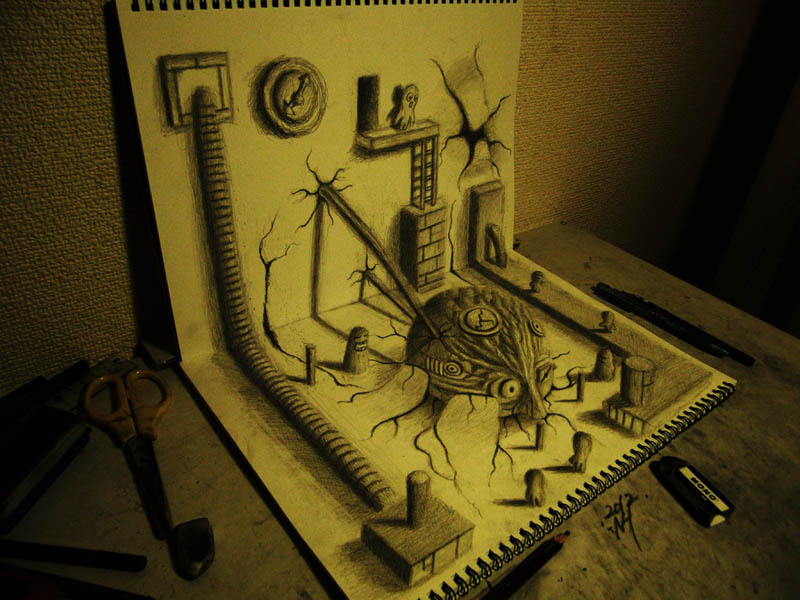 3d scene using only pencil and paper