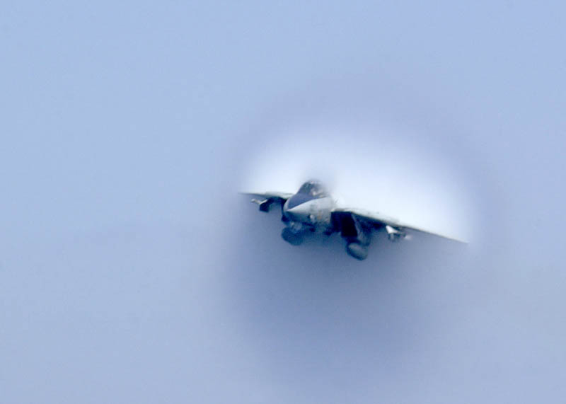 f14 tomcat going supersonic from the front view
