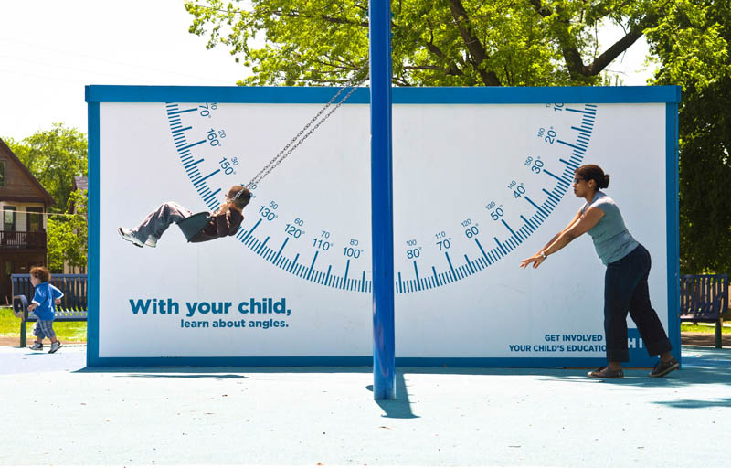 billboard swing with protractor to teach kids about angles