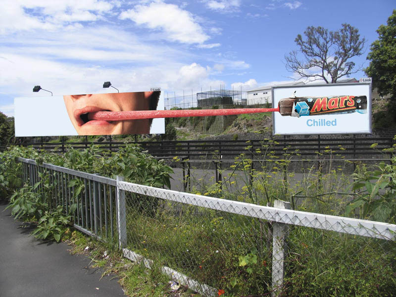 mars billboard tongue stuck to mars bar on a second billboard 