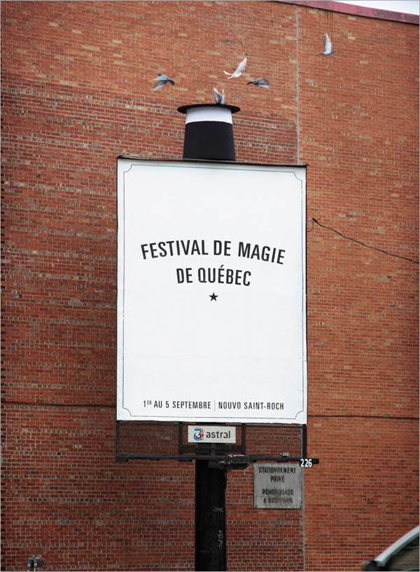 billboard for magic show with top hat and birds coming out of it
