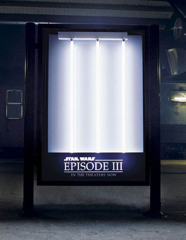 star wars episode three billboard with lightsabres