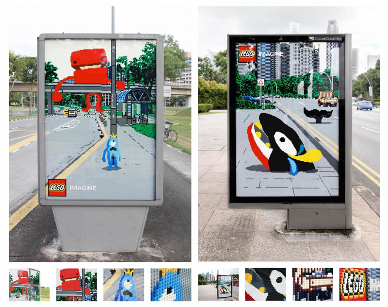 lego billboards made from actual lego pieces add creativity to landscape
