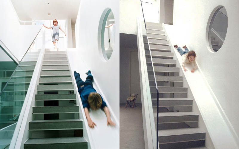 indoor staircase with slide for kids right beside it