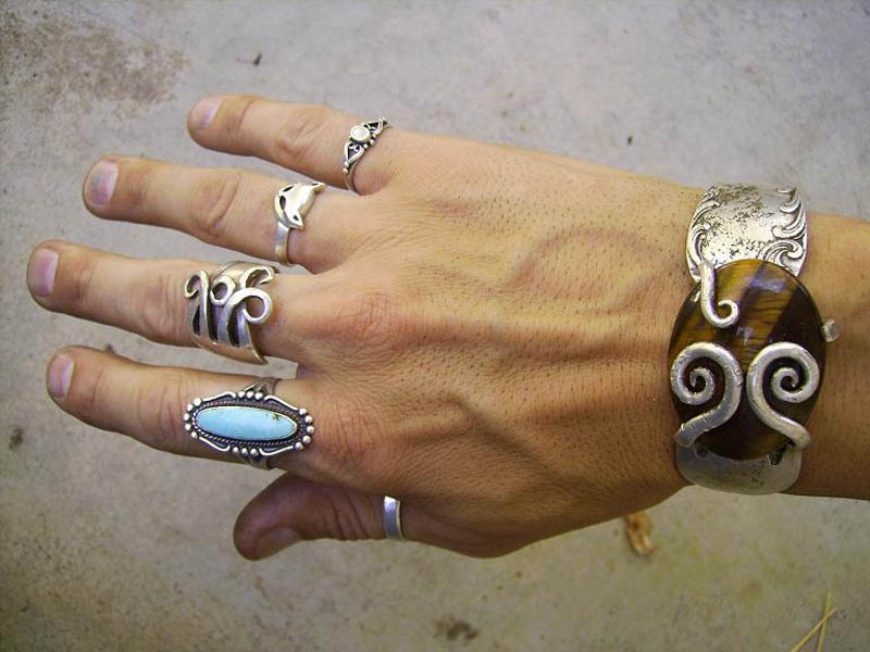 rings and bracelets made from sterling silver forks