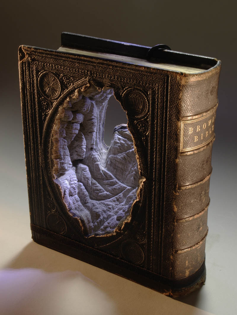 moutains carved into old book