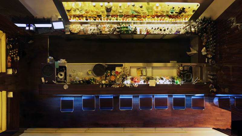looking down on a bar from above