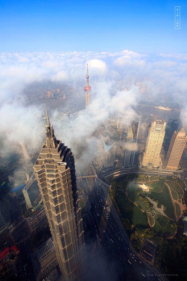 jin mao tower and shanghai world financial center aerial
