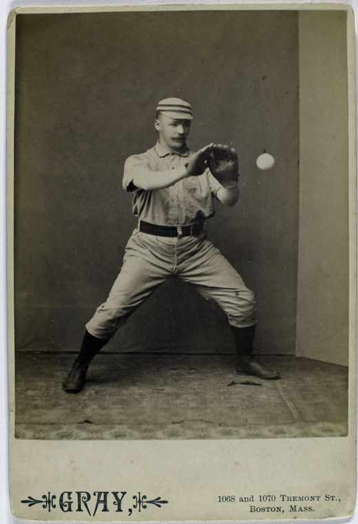 Deacon McGuire, Philadelphia Quakers about to catch a baseball