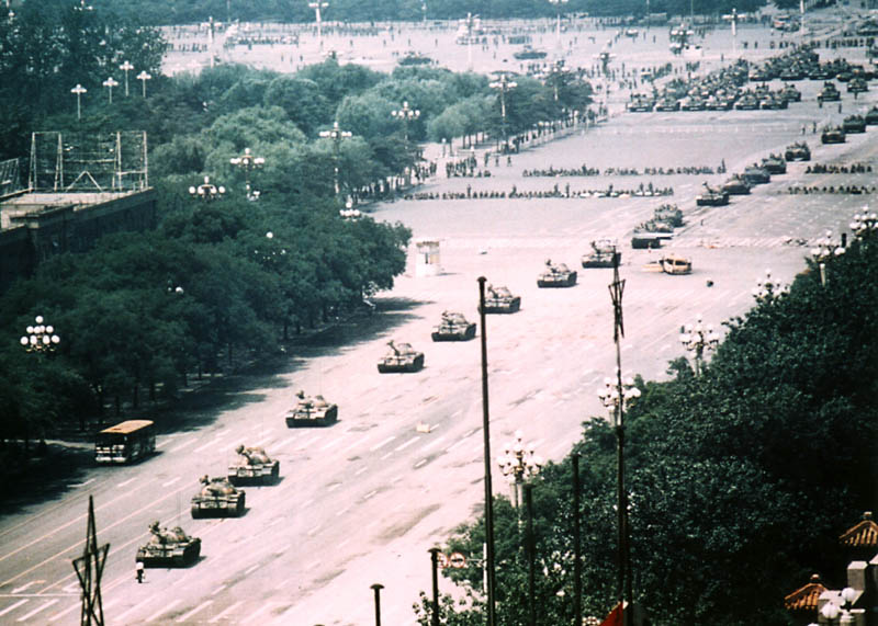 uncropped wide-angle aerial view of tank man tiananmen square