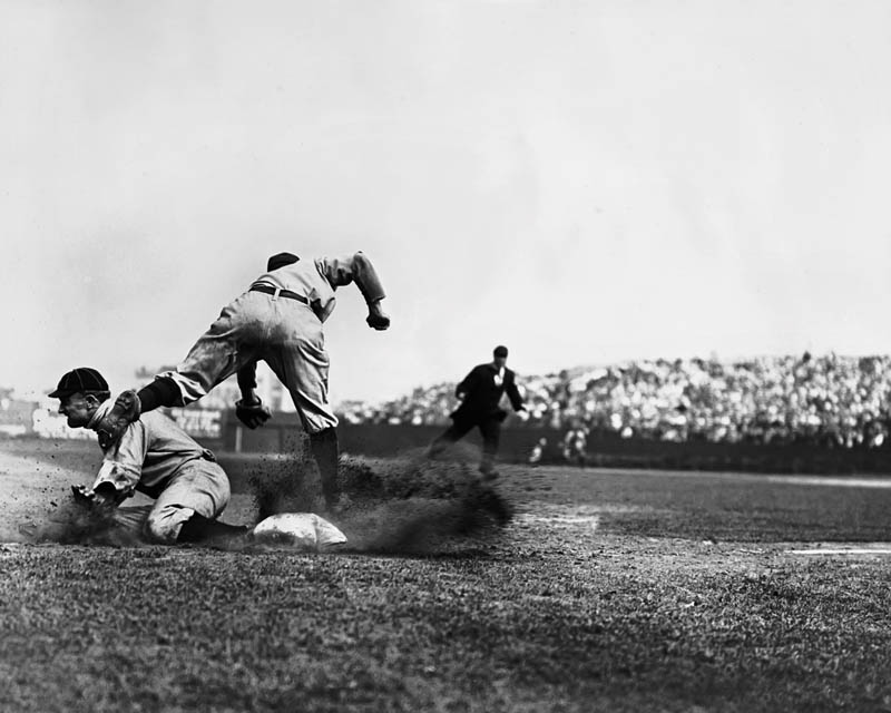 uncropped version of famous photo showing ty cobb stealing third base