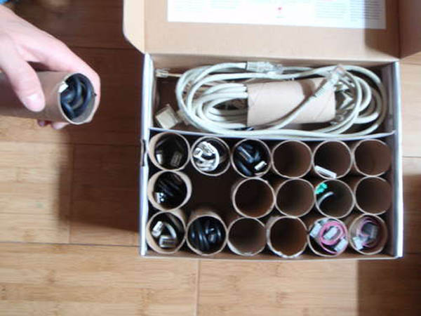 use old toilet paper rolls to store organize cables and chords 12 Space Saving Furniture Ideas for Kids Rooms