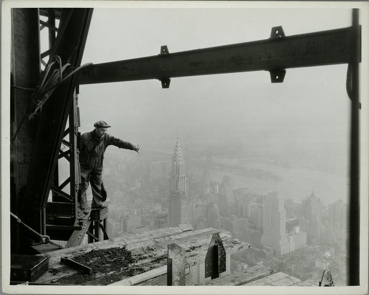 Atop Empire State- in construction; Chrysler Bldg & [Daily] News in middle foreground. (1931)