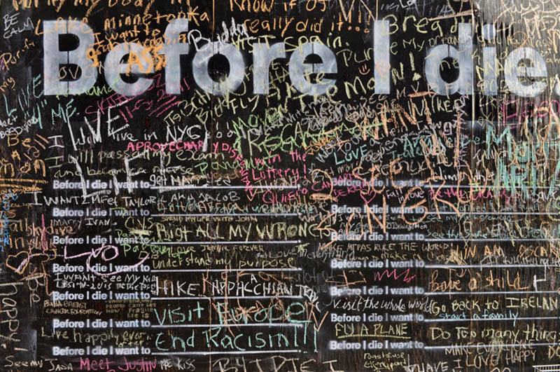 close up of before i die wall with peoples entries