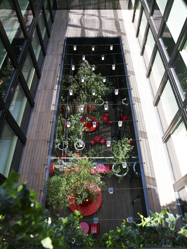 citizenM london hotel courtyard from above aerial shot