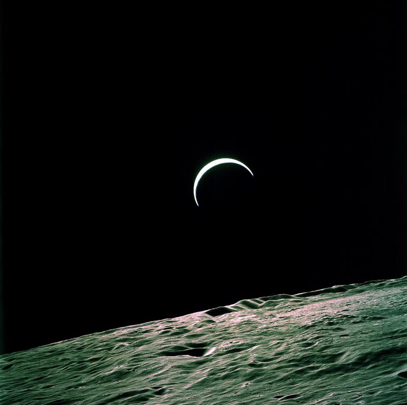 Apollo 15 Onboard Photo: Earth's Crest Over the Lunar Horizon