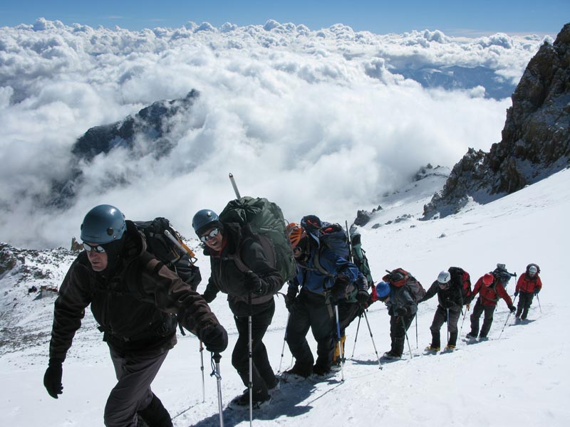 climbers en route to the summit of aconcagua