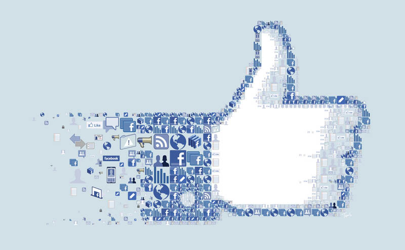 photo mosaic for facebook like thumbs up made up of facebook icons